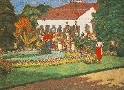 Jozsef Rippl-Ronai Manor-house at Kortvelyes oil painting on canvas